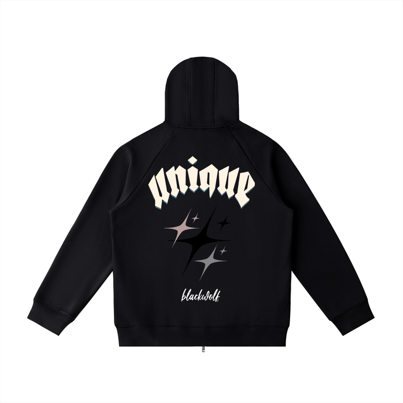 Sudadera con capucha y cremallera de manga raglán de peso pesado
